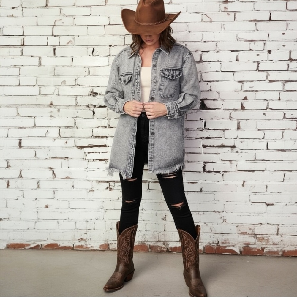 SMOKE & MIRRORS Grey wash denim oversized top sz S M L